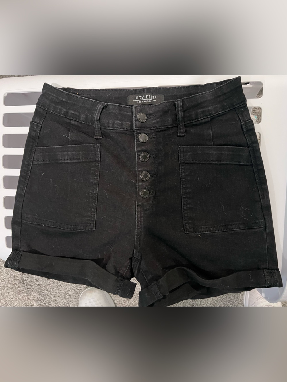 Judy Blue Black Denim High-Rise Shorts with Button Fly